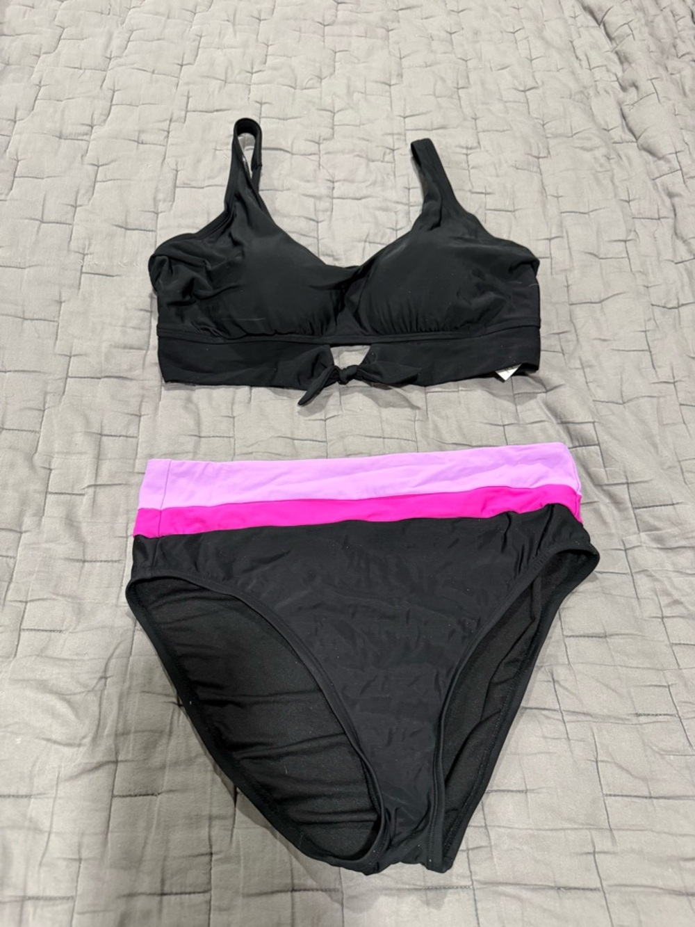 Women’s Black Bikini Set with Pink and Light Pink Waistband